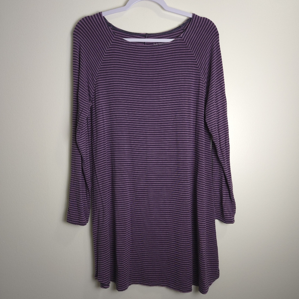 SOFT SURROUNDINGS‎ Striped Cozy Comfy Jersey Knit Purple Black Tunic S